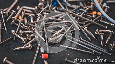 Pile Metal Nails Screws Bolts Stock Photo