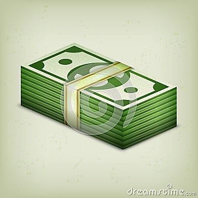 Pile of money stack cash dollar on grey Vector Illustration