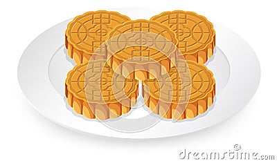Pile of mooncakes on white plate Vector Illustration