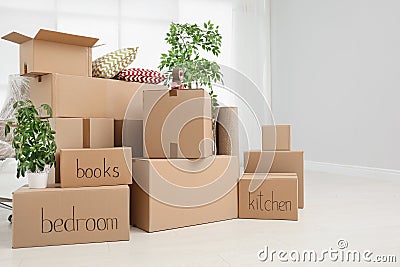 Pile of moving boxes Stock Photo