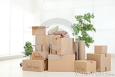 Pile of moving boxes Stock Photo