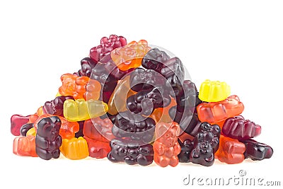 Pile of multicolored jelly bear candies isolated on white background. Jelly sweets Editorial Stock Photo