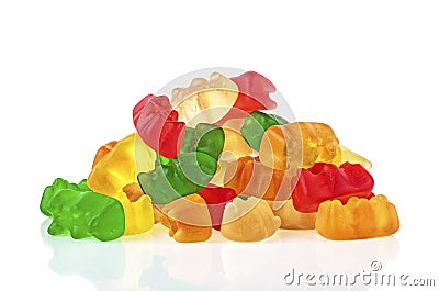 Pile of multicolored jelly bears candy on white background. Jelly Bean Editorial Stock Photo