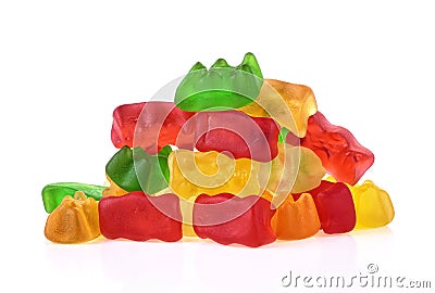 Pile of multicolored jelly bears candy on white background. Jelly Bean Editorial Stock Photo