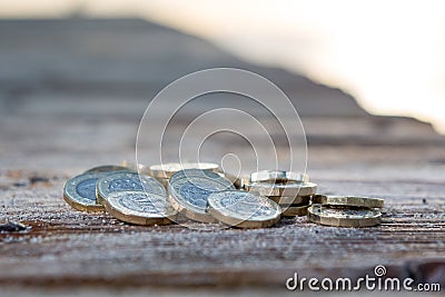Pile of New British Pound Coins Stock Photo