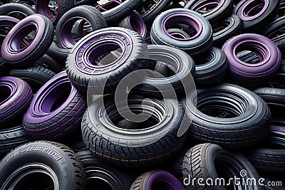 Pile of new car tires, close-up. Automotive background generative ai Stock Photo