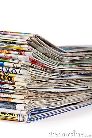 A pile of newspapers isolated Stock Photo