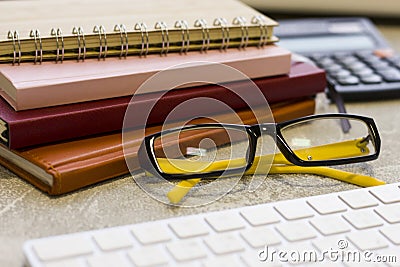 A pile of notebooks and planners Stock Photo