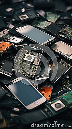 A pile of old abandoned electronic devices, AI Stock Photo