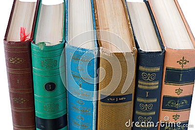 Pile of Old Antique Books on white background Stock Photo