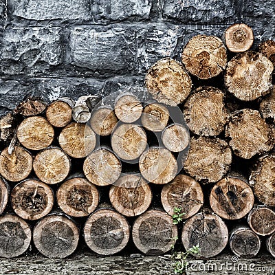 Pile of old chopped fire wood Stock Photo