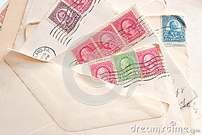 Pile of old letters, envelopes post stamps Editorial Stock Photo