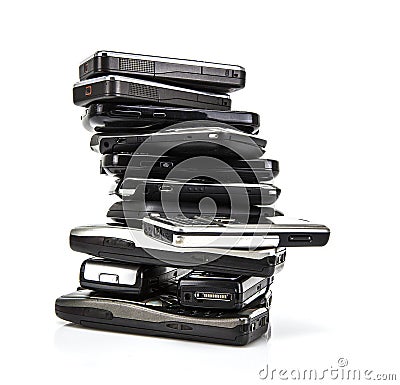 Pile of old mobile phones Stock Photo