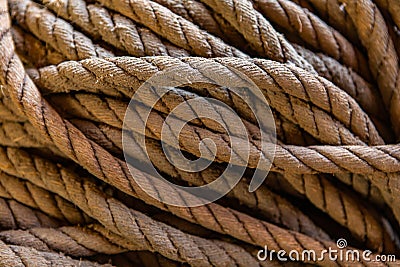 Pile of old ropes. Close-up view Stock Photo