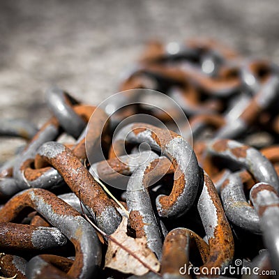 Pile of old rusted chains Stock Photo