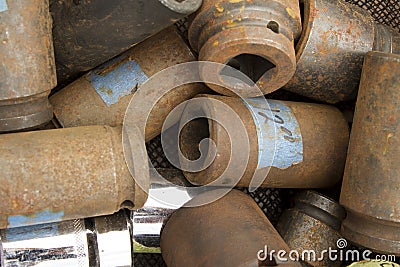 Pile of rusty old sockets Stock Photo