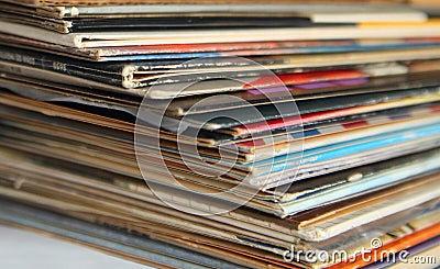 Pile of old vinyl records Stock Photo