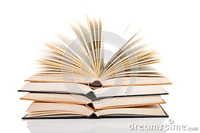 Pile of open books Stock Photo