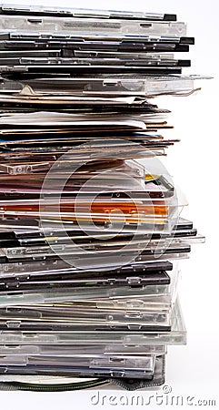 Pile of optical disc cases Stock Photo