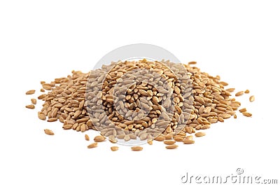 Pile of Organic Einkorn Rice Isolated on a White Background Stock Photo