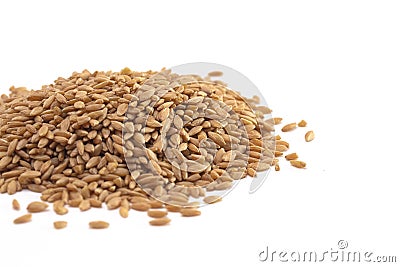 Pile of Organic Einkorn Rice Isolated on a White Background Stock Photo