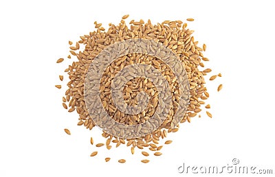 Pile of Organic Einkorn Rice Isolated on a White Background Stock Photo