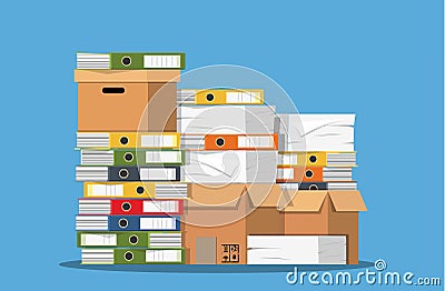 Pile of paper documents and file folders. Vector Illustration