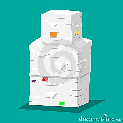 Pile of papers. Office documents heap. Vector Illustration