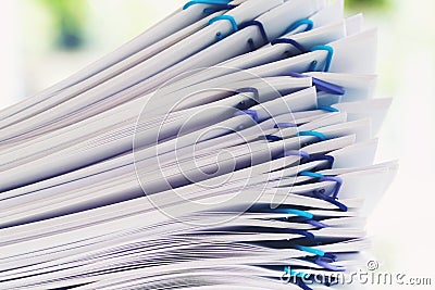 Pile of papers organized with paper clips Stock Photo