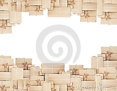 Pile of parcel boxes, isolated on white backgrounds Stock Photo