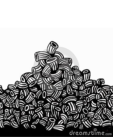 A pile of pasta macaroni hand drawn with black ink on white background, uncolored, pasta illustration Cartoon Illustration