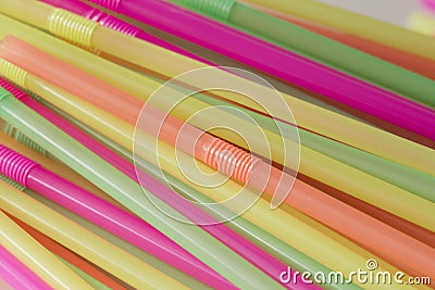 Pile of pastel colors plastic straws for beverage Stock Photo