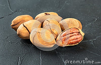 Pile pecan nut in shell Stock Photo