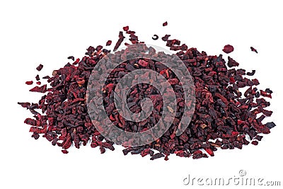Pile of pieces dried red beetroot isolated on white Stock Photo