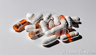 A pile of pills on a white background Stock Photo