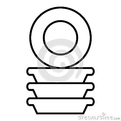 Pile of plates thin line icon. Dishes vector illustration isolated on white. Stack of cymbals outline style design Vector Illustration