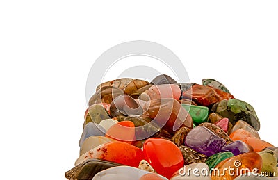 Pile of gemstones on white background. Polished gemstones. Stock Photo