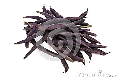 Pile of purple string beans isolated Stock Photo