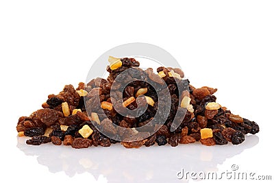 Pile of raisins currants and sultanas with mixed candied peel Stock Photo