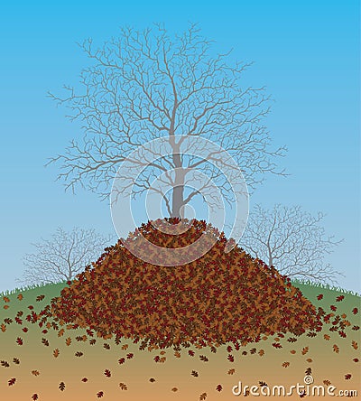 Pile of Raked Fall Leaves Vector Illustration