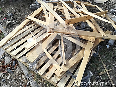 Pile of raw timber for recycling Stock Photo