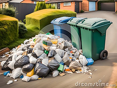 pile of recycling bins on the street Stock Photo