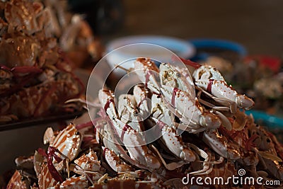 Pile of red crabs in Hanoi night market in ambient light Stock Photo