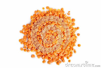 Pile of red lentils on white background. Stock Photo