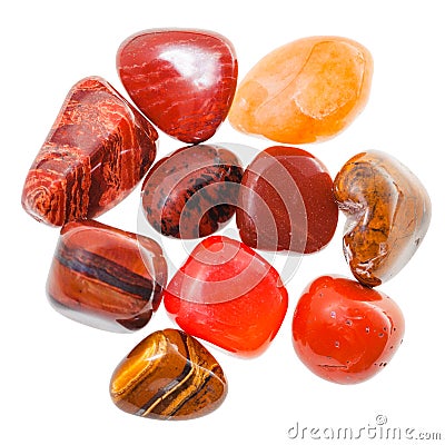 Pile of red and orange natural mineral gemstones Stock Photo