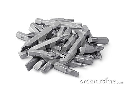 Pile of replacement impact screwdriver bits Stock Photo
