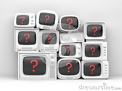 Pile of retro TV - with red question on the screen Cartoon Illustration