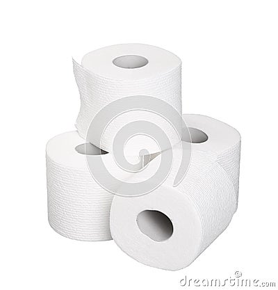 Pile rolls of toilet paper isolated on white Stock Photo