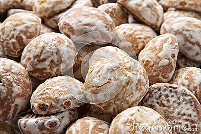 Pile of round gingerbread small cakes with sugar powder Stock Photo