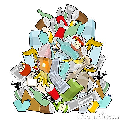 Pile Rubbish. Garbage heap isolated. Stack trash. litter backgr Vector Illustration